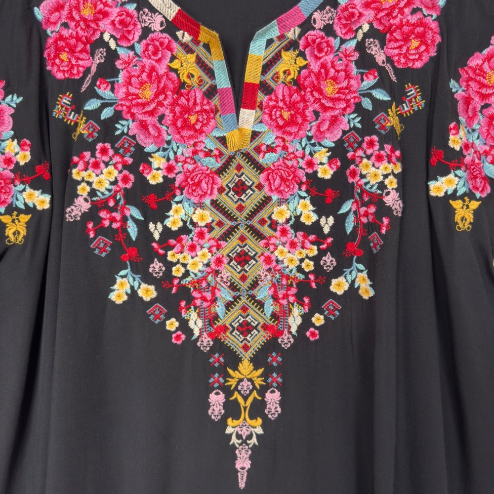 Savanna Jane Embroidered Blouse Oversized Small Black Floral Boho Peasant Top‎ - Picture 8 of 9